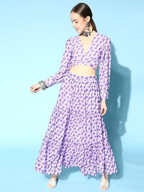 ziyaa purple printed top skirt set