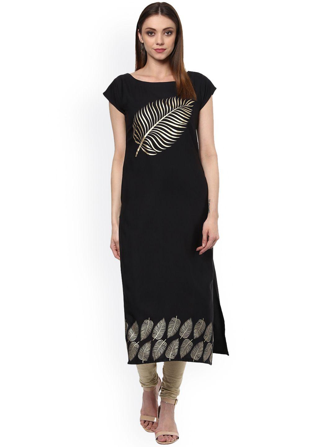 ziyaa women black printed straight kurta