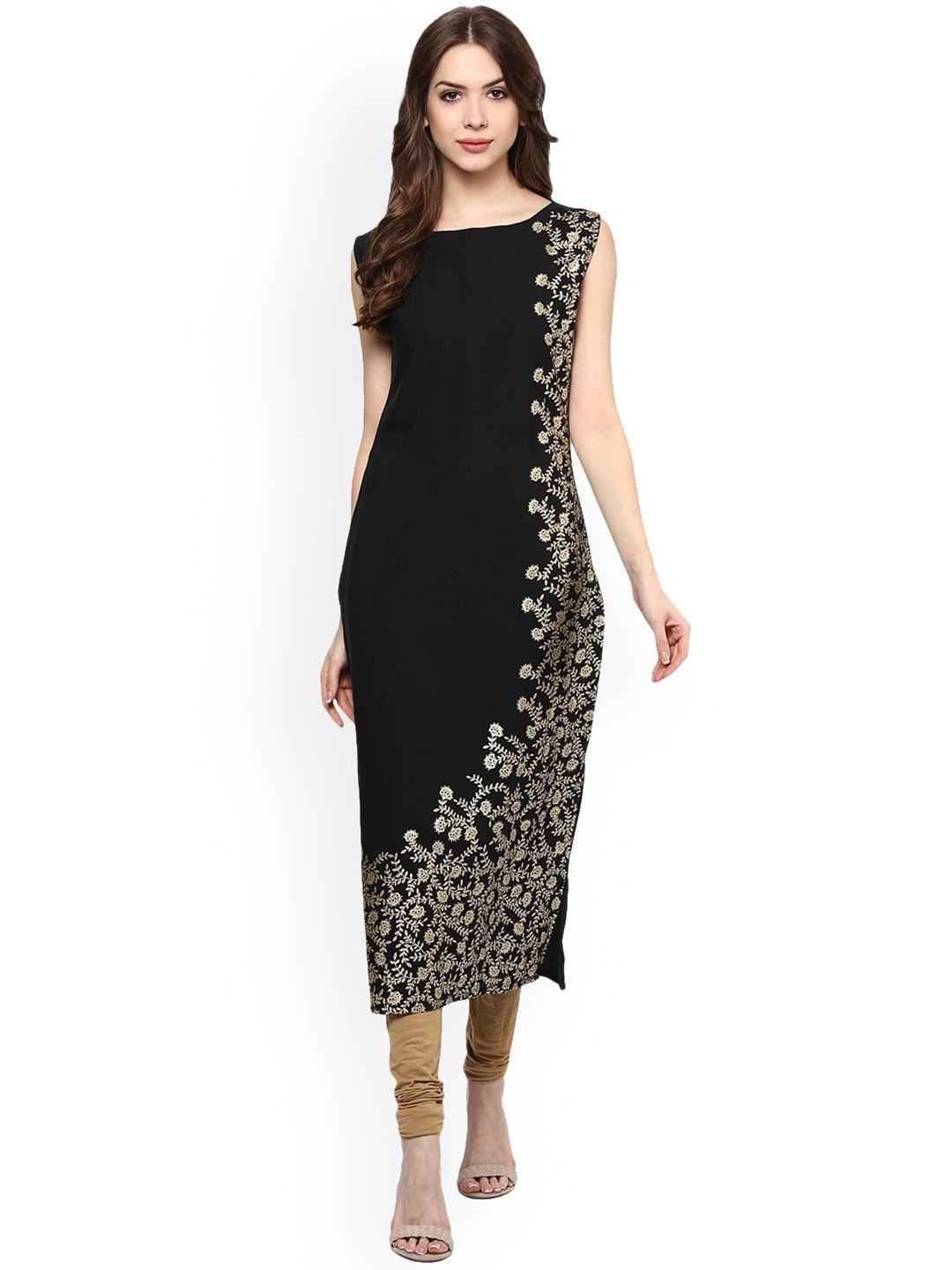 ziyaa women black printed straight kurta