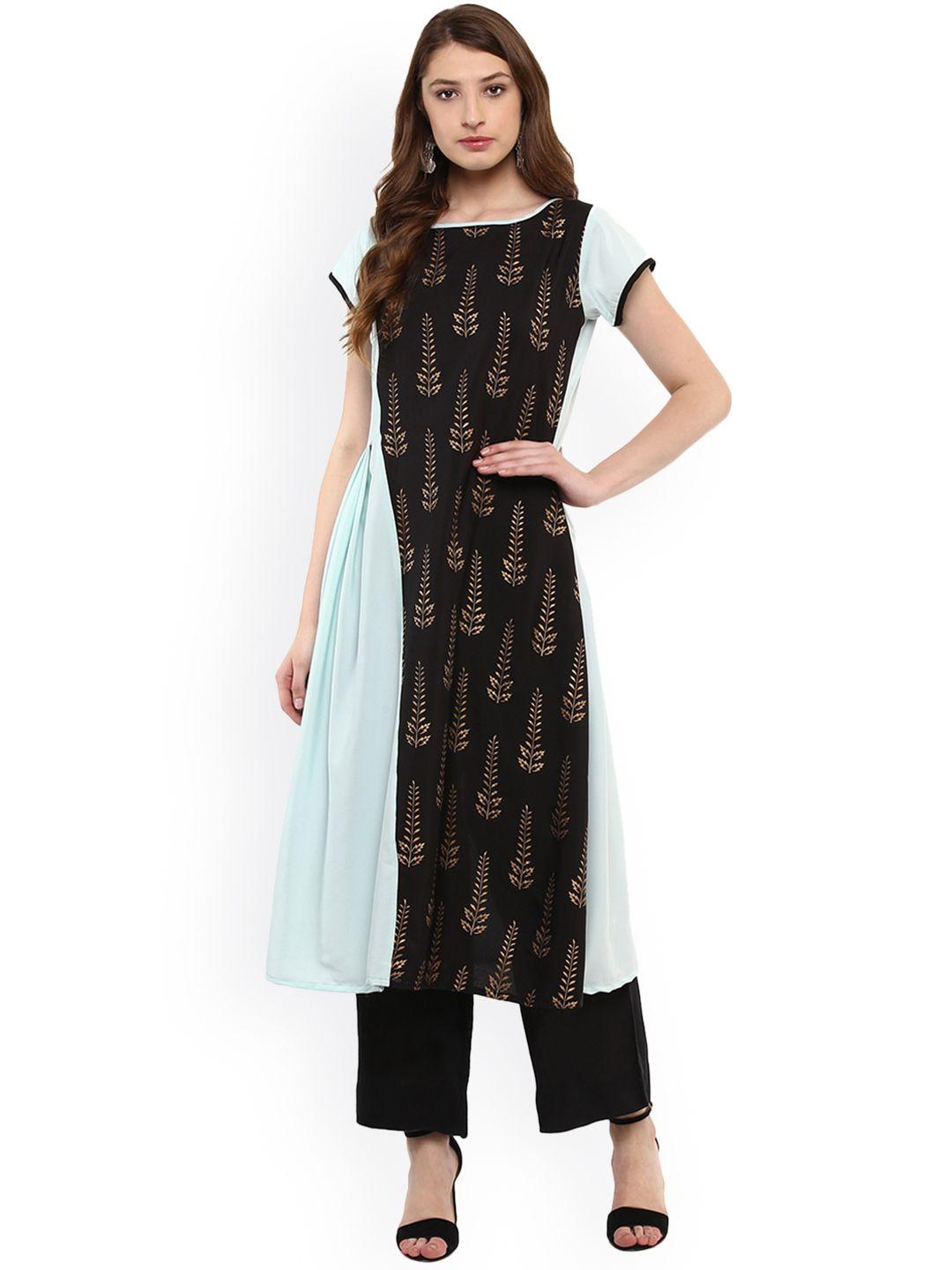 ziyaa women blue & black solid a-line kurta