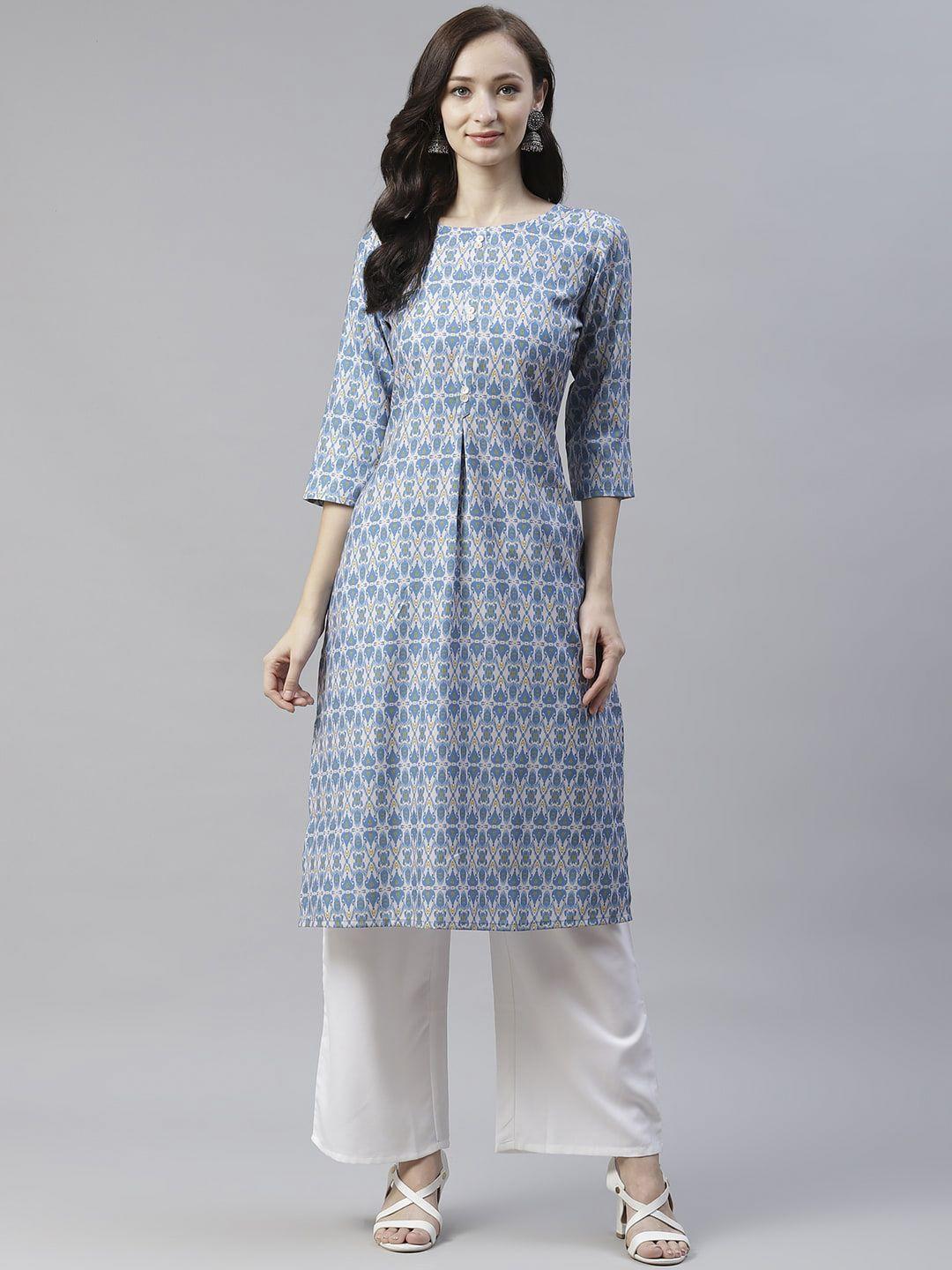 ziyaa women blue printed anarkali kurta