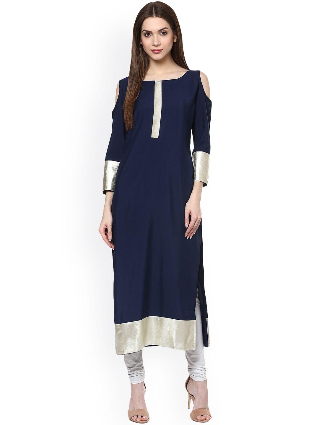 ziyaa women blue solid straight kurta