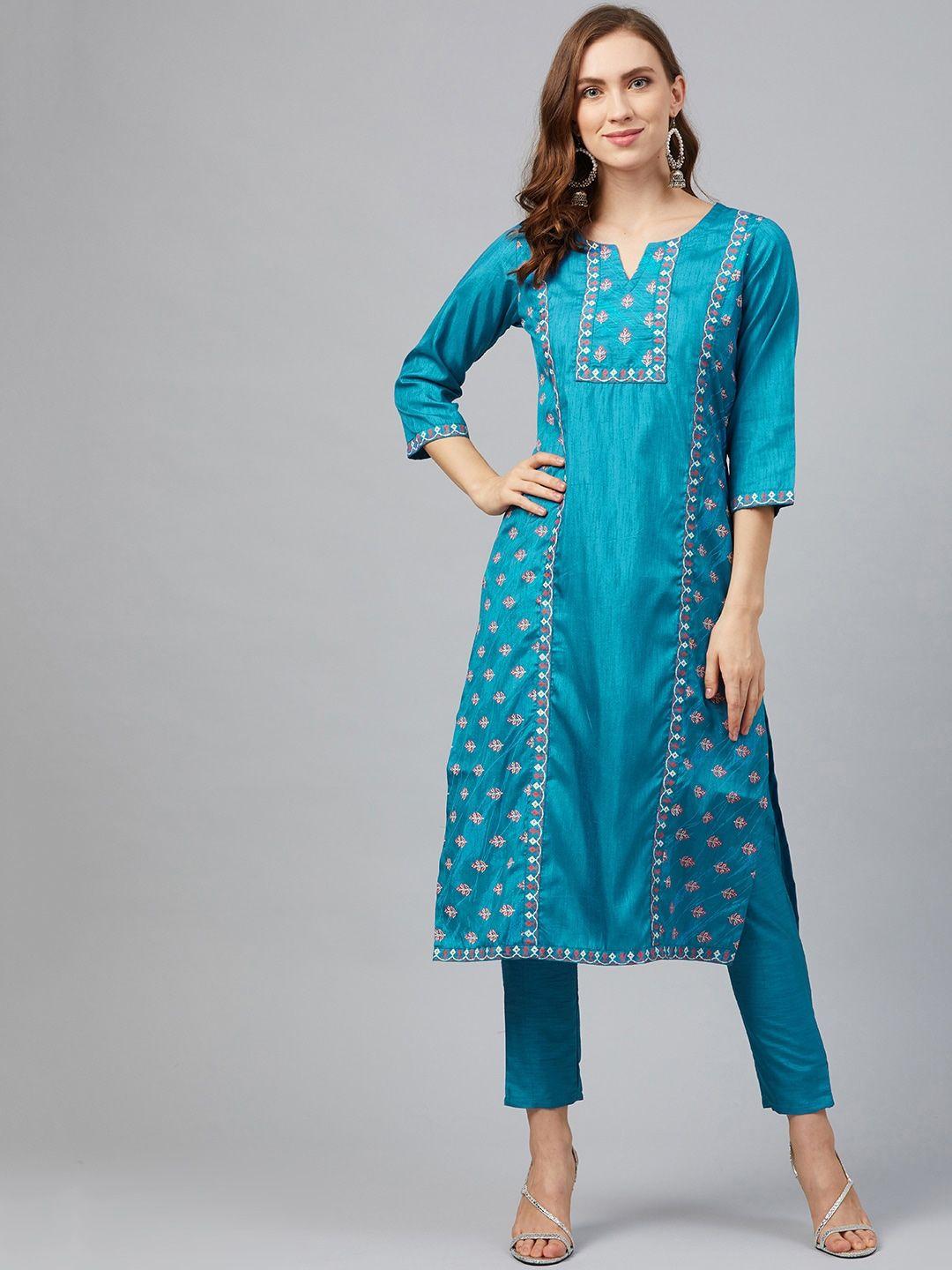 ziyaa women ethnic motifs printed notched neck kurta