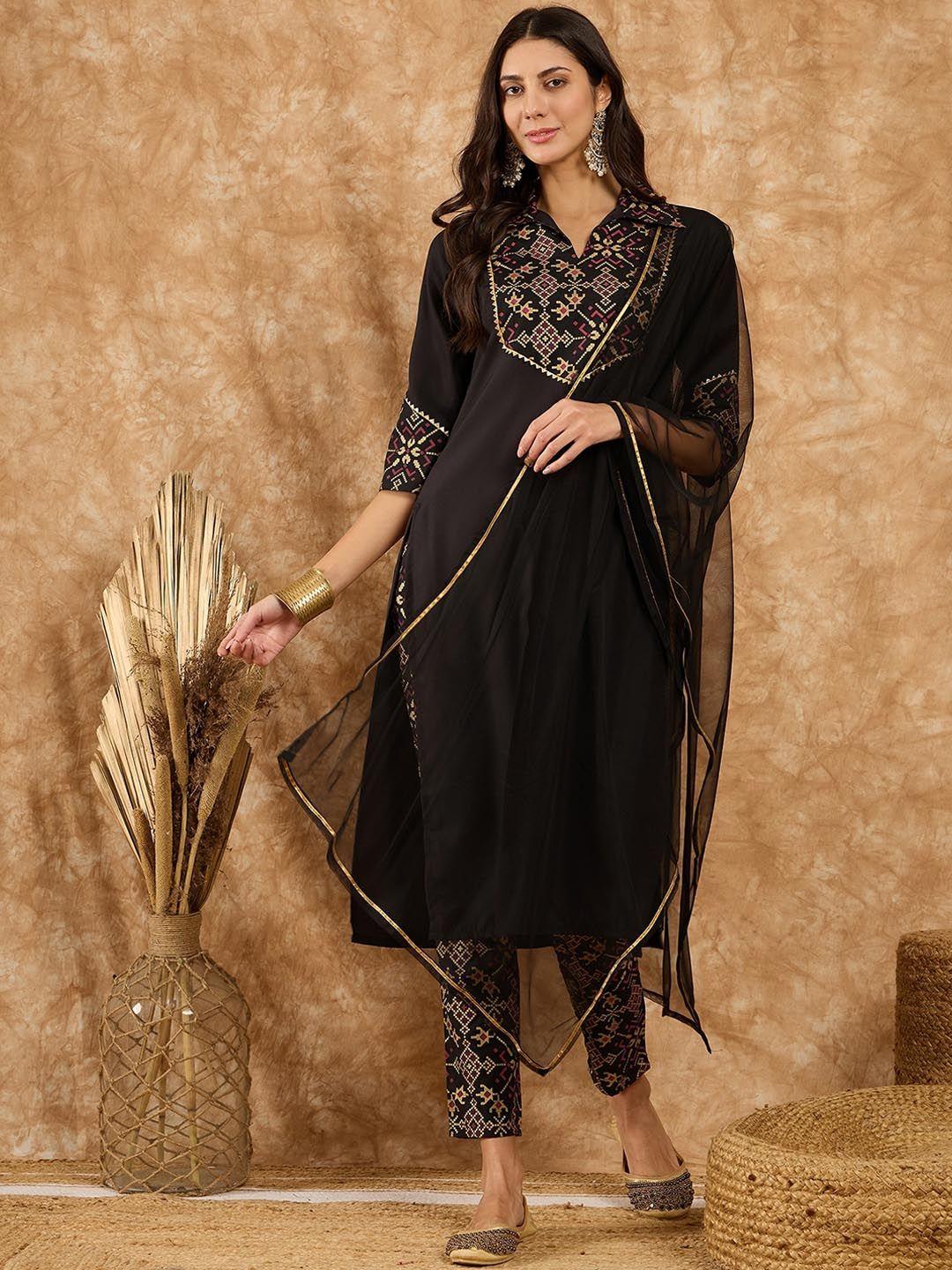 ziyaa women ethnic motifs printed regular kurta with trousers & with dupatta