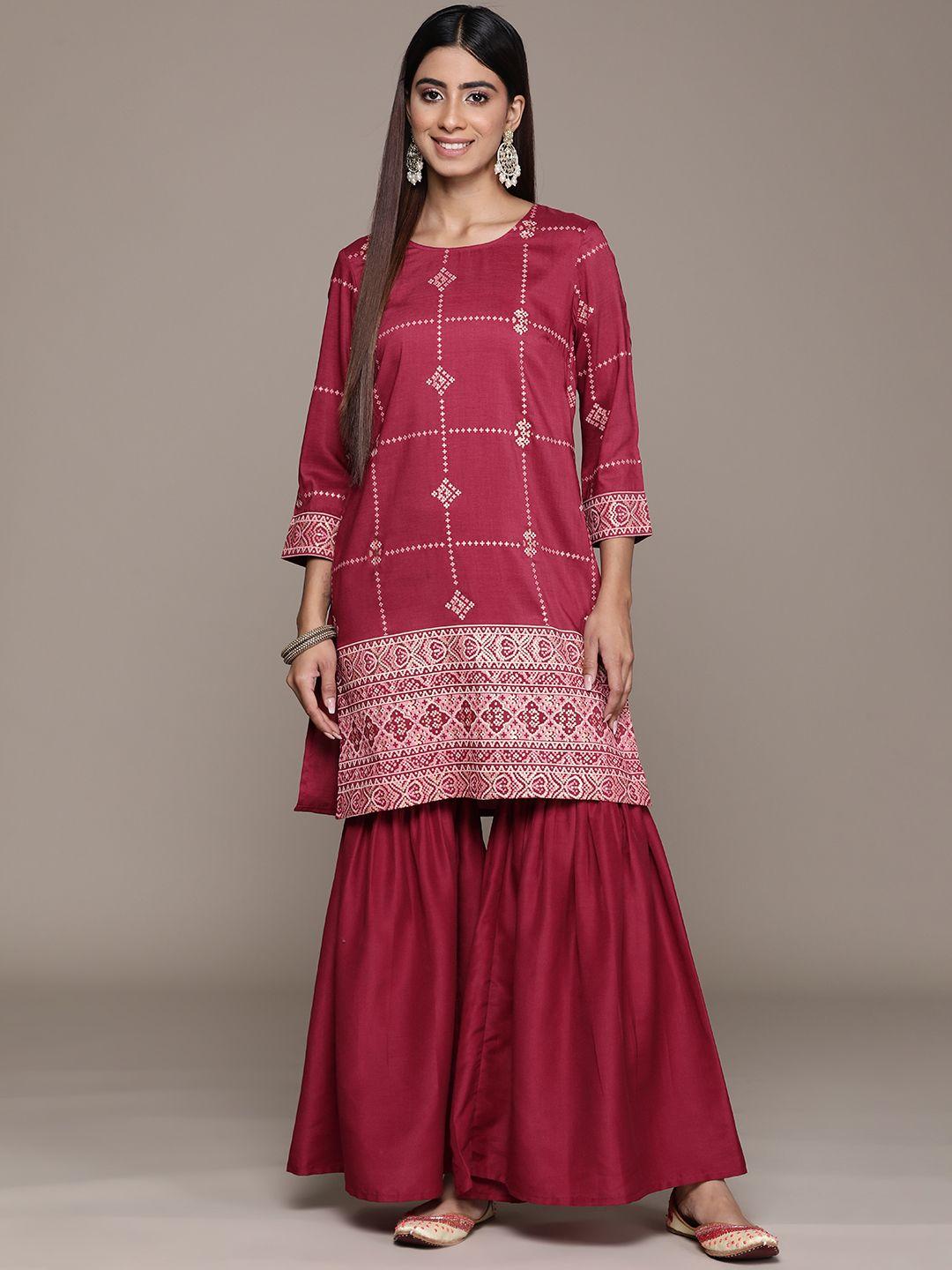 ziyaa women ethnic motifs printed straight kurta with sharara