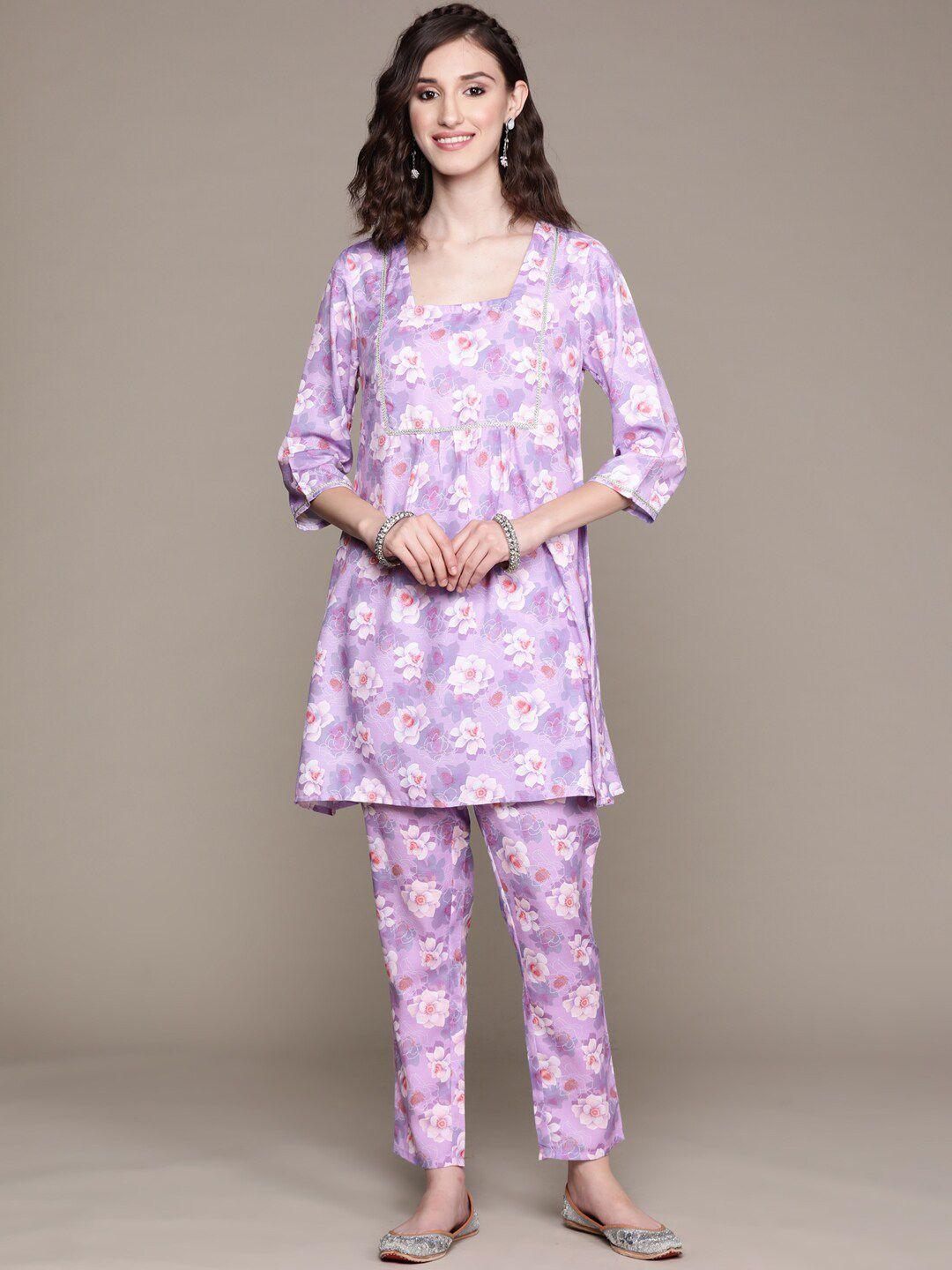 ziyaa women floral printed gotta patti kurta with trousers