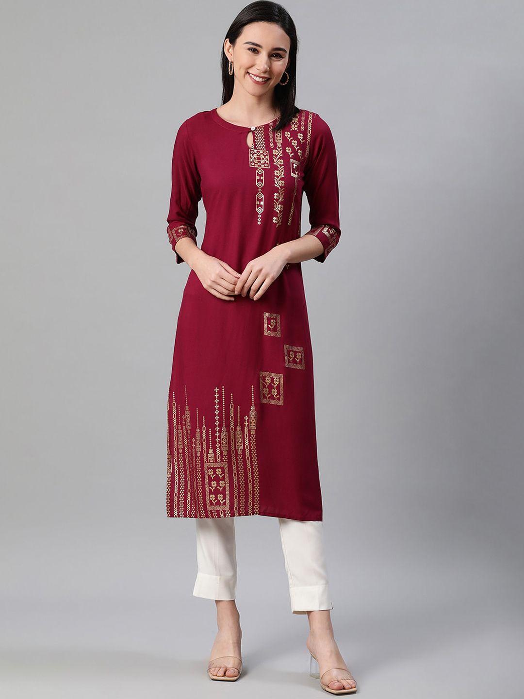 ziyaa women floral printed keyhole neck kurta