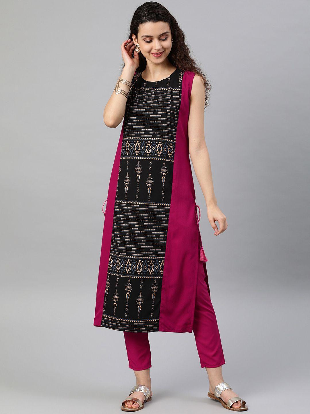 ziyaa women geometric panelled crepe kurta