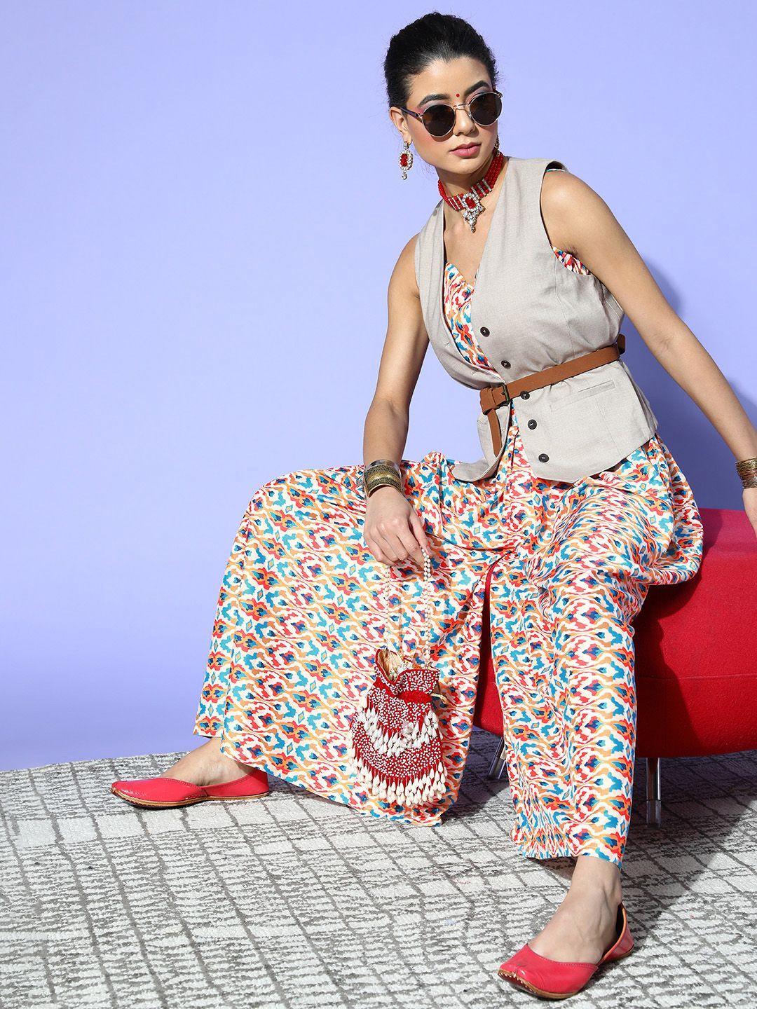ziyaa women multi-coloured printed top with palazzos