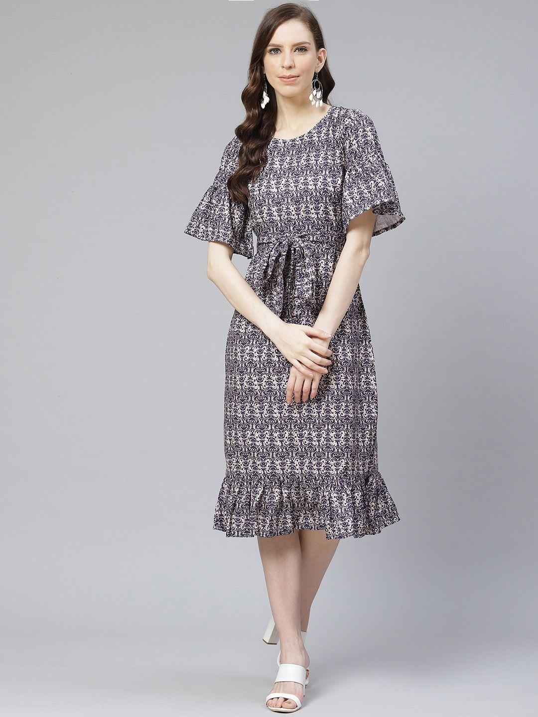 ziyaa women multicolor digital printed a-line midi dress