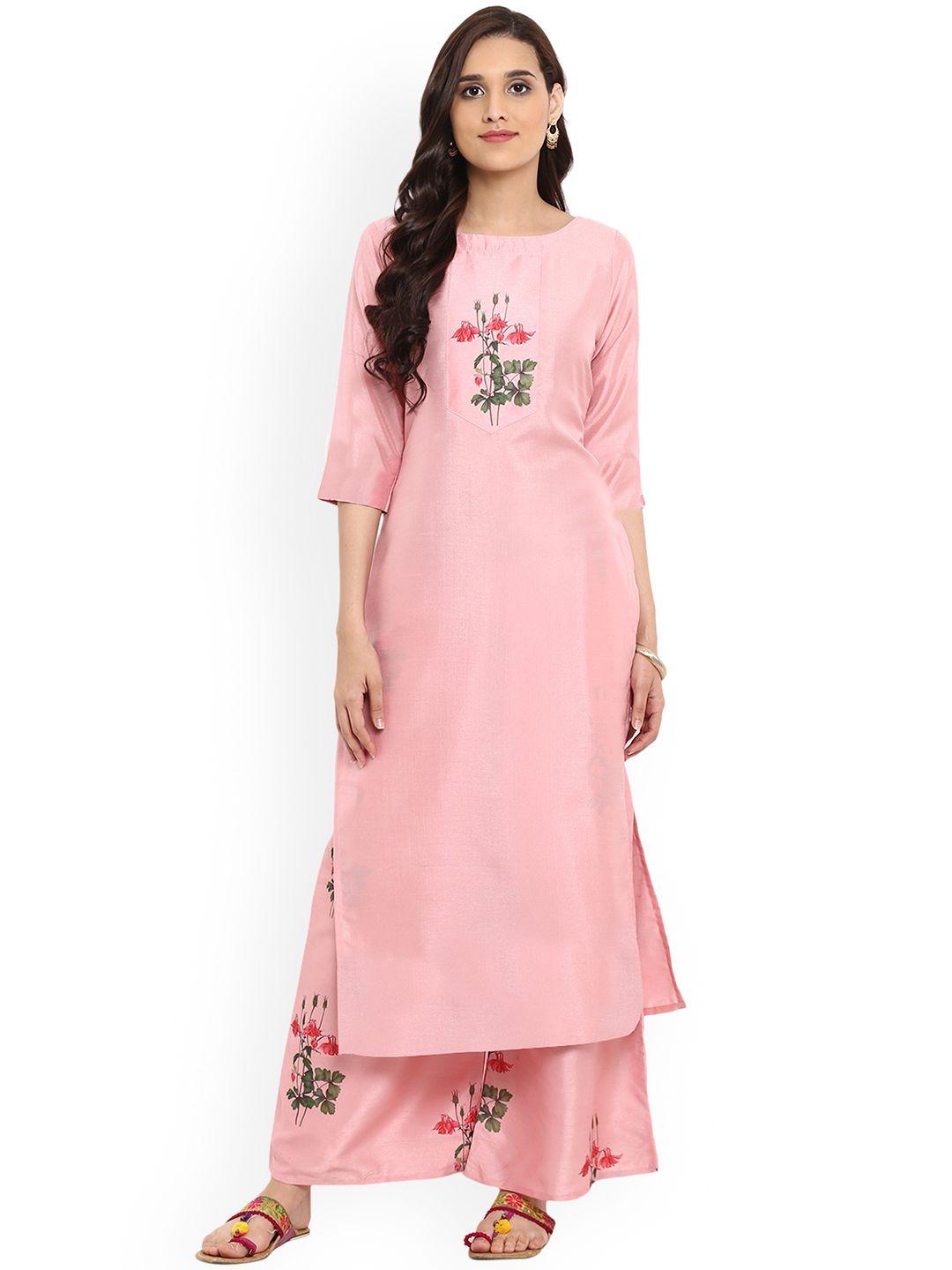 ziyaa women pink printed kurta with palazzos