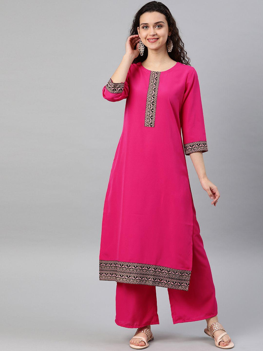 ziyaa women pink printed straight kurta