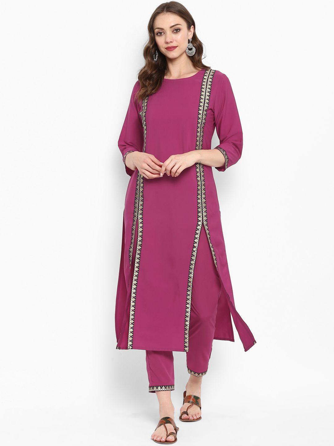 ziyaa women pink solid kurta with trousers