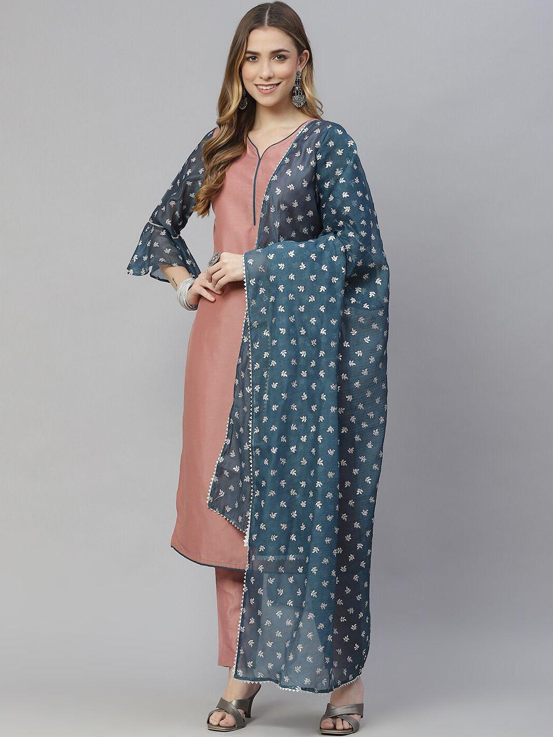 ziyaa women rust ethnic motifs gotta patti kurta with trousers & with dupatta