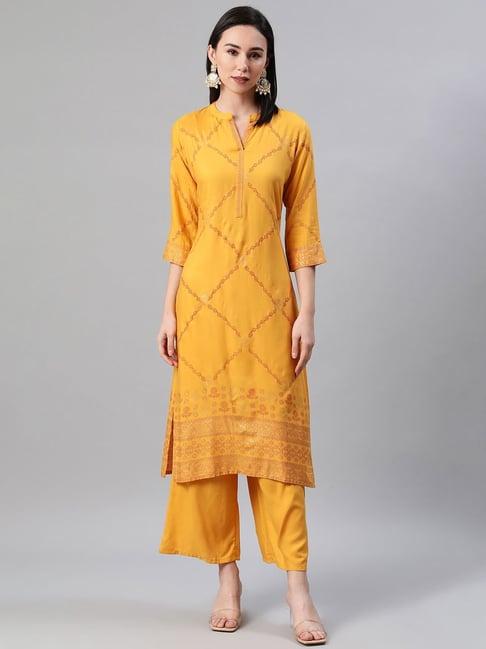 ziyaa yellow printed straight kurta