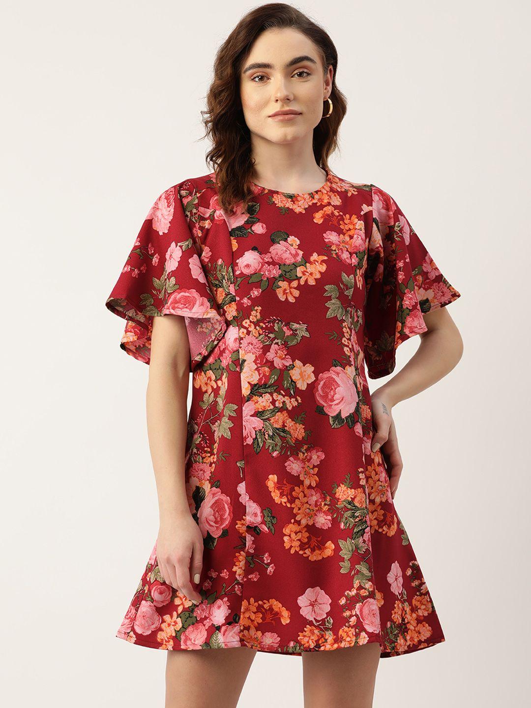 zizo by namrata bajaj floral print flared sleeves crepe a-line mini dress