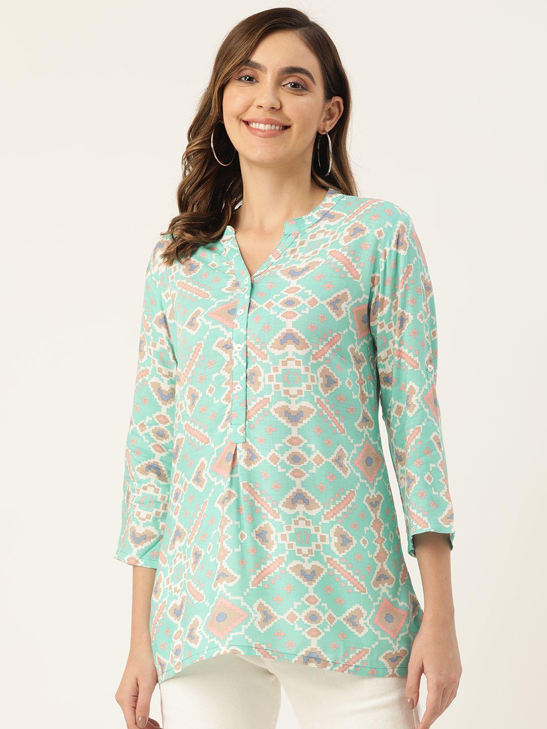 zizo by namrata bajaj blue & peach-coloured printed shirt style top