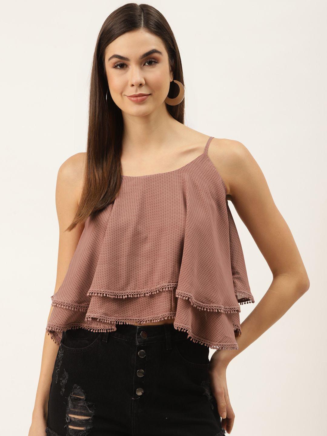 zizo by namrata bajaj dusty pink teardrop print layered crop a-line top with lace detail