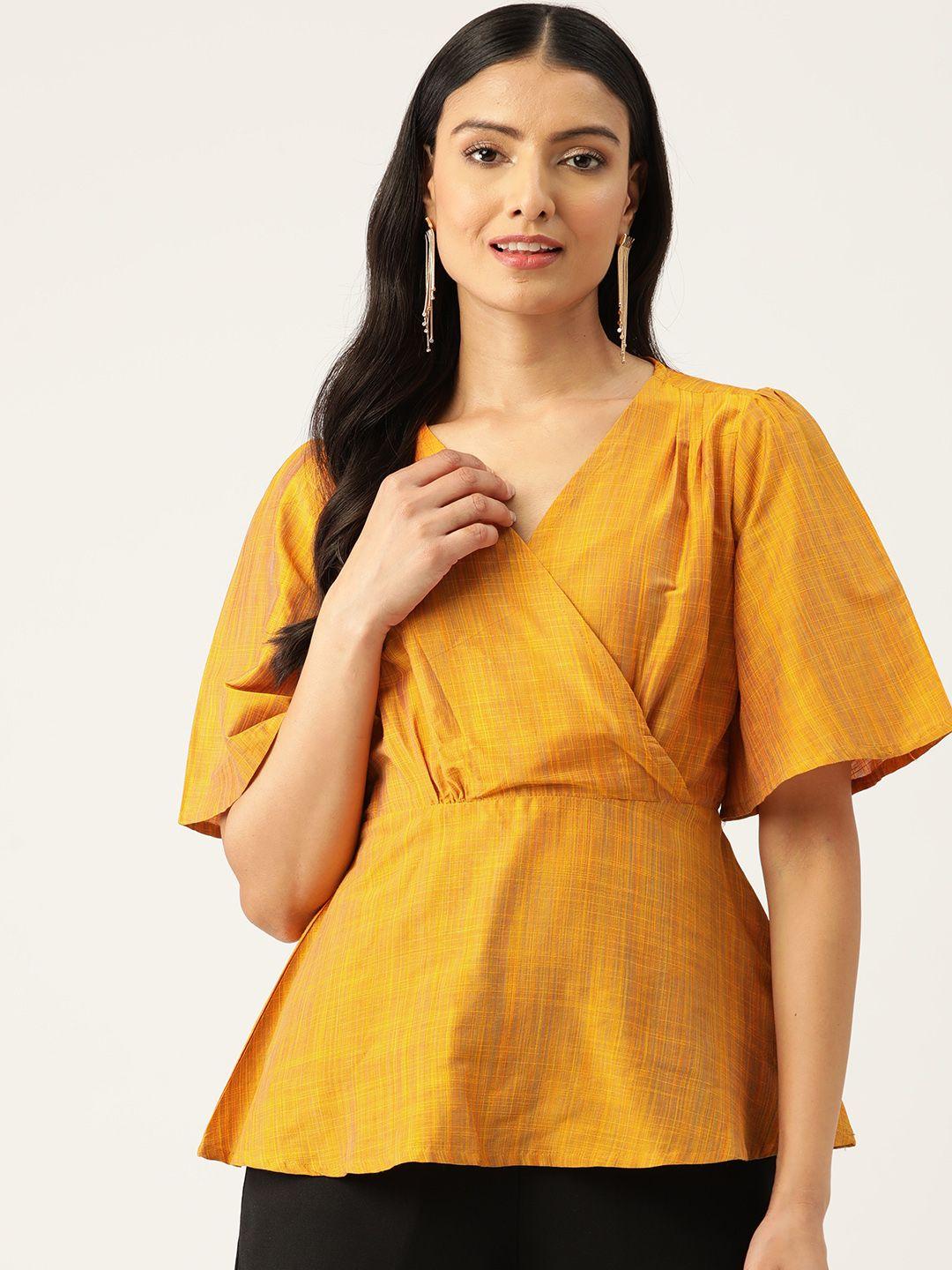 zizo by namrata bajaj flared sleeves dobby wrap top