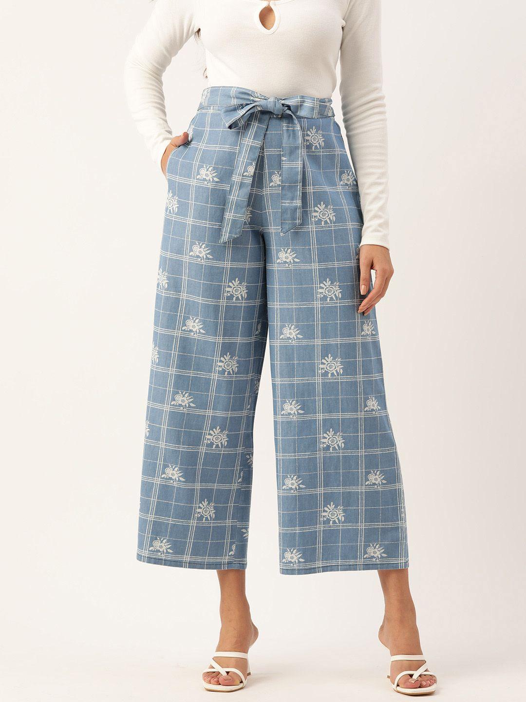 zizo by namrata bajaj floral checked comfort loose fit pure cotton culottes