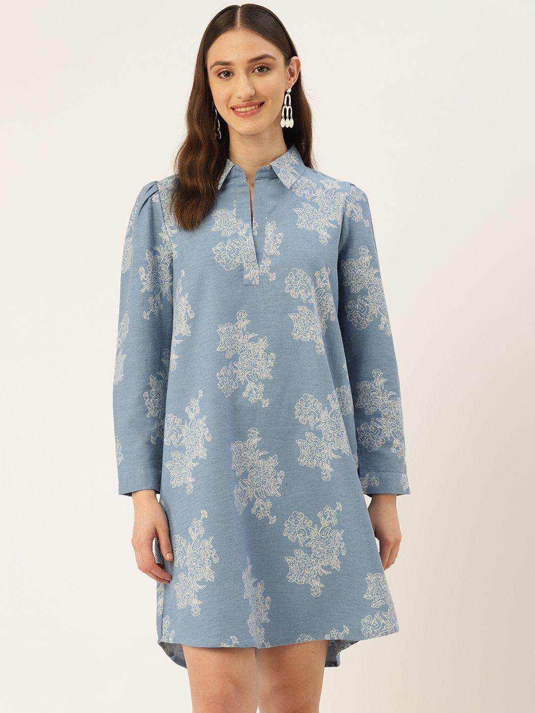 zizo by namrata bajaj floral print denim shirt mini dress