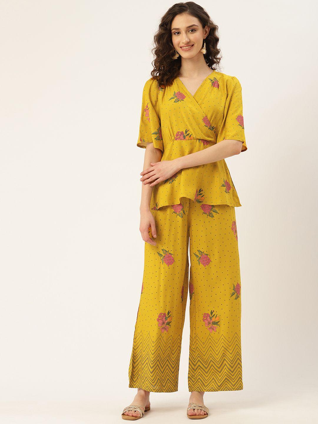 zizo by namrata bajaj floral printed top & trousers co-ords