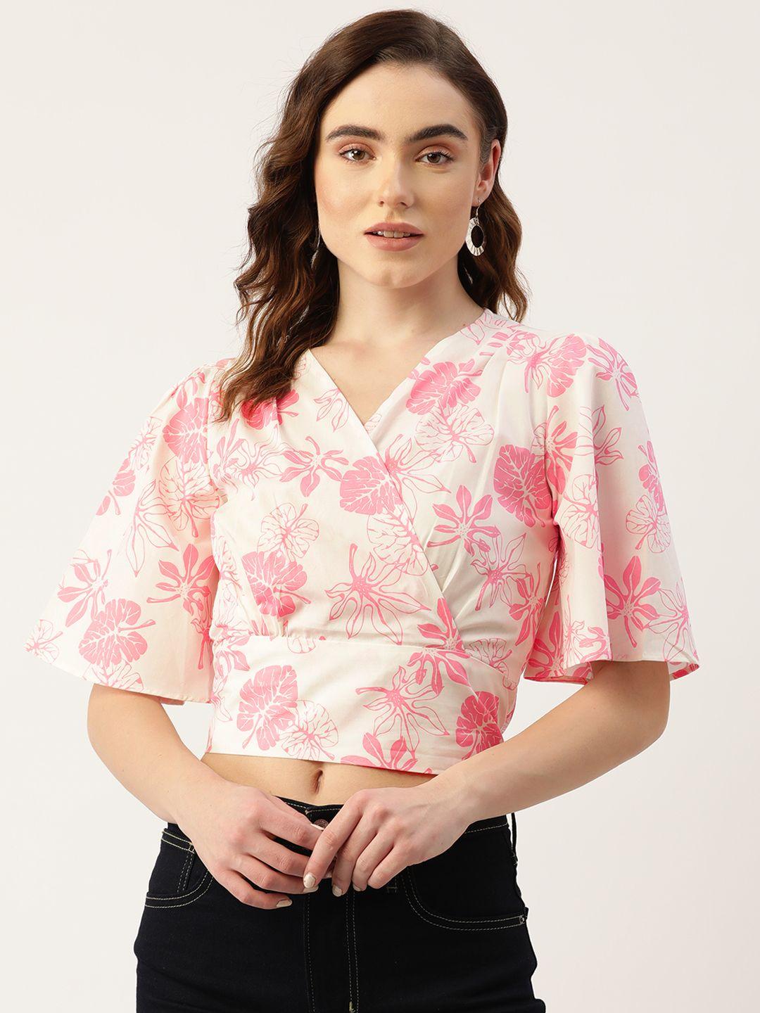 zizo by namrata bajaj pink floral print wrap crop top