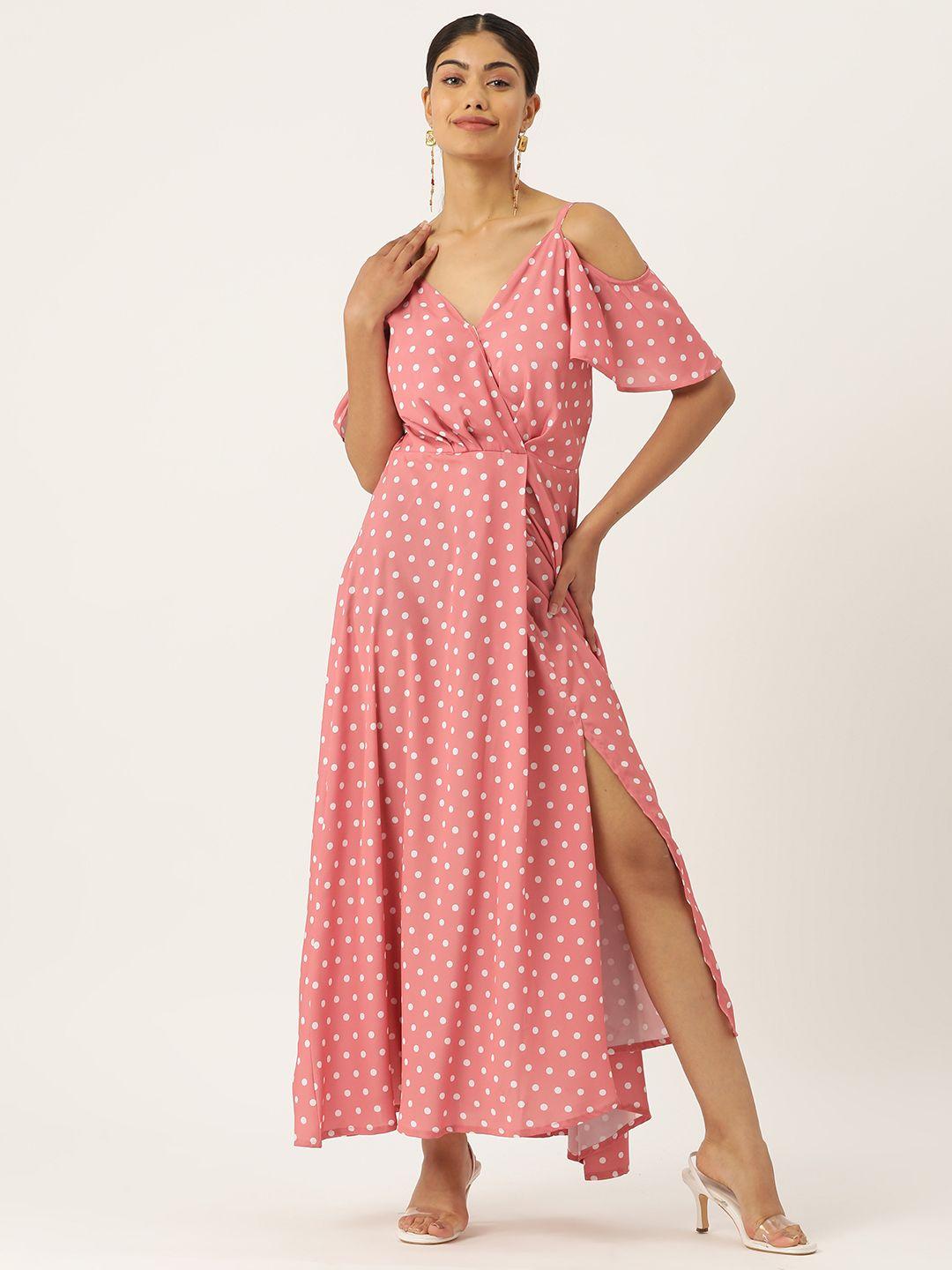 zizo by namrata bajaj polka dot printed cold-shoulder crepe maxi dress