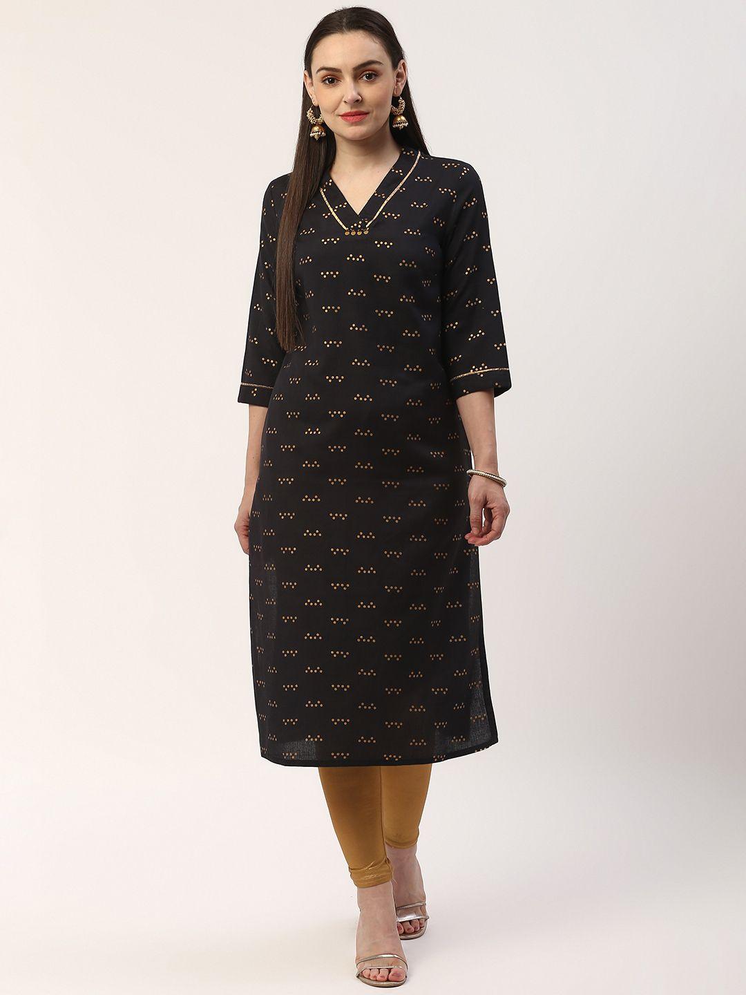 zizo by namrata bajaj women black & golden printed straight kurta