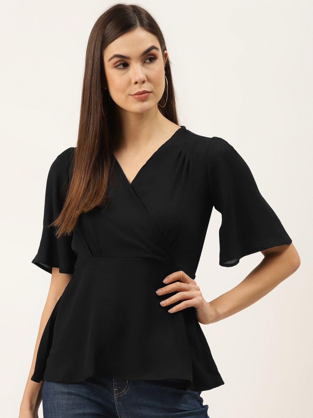 zizo by namrata bajaj women black solid wrap top