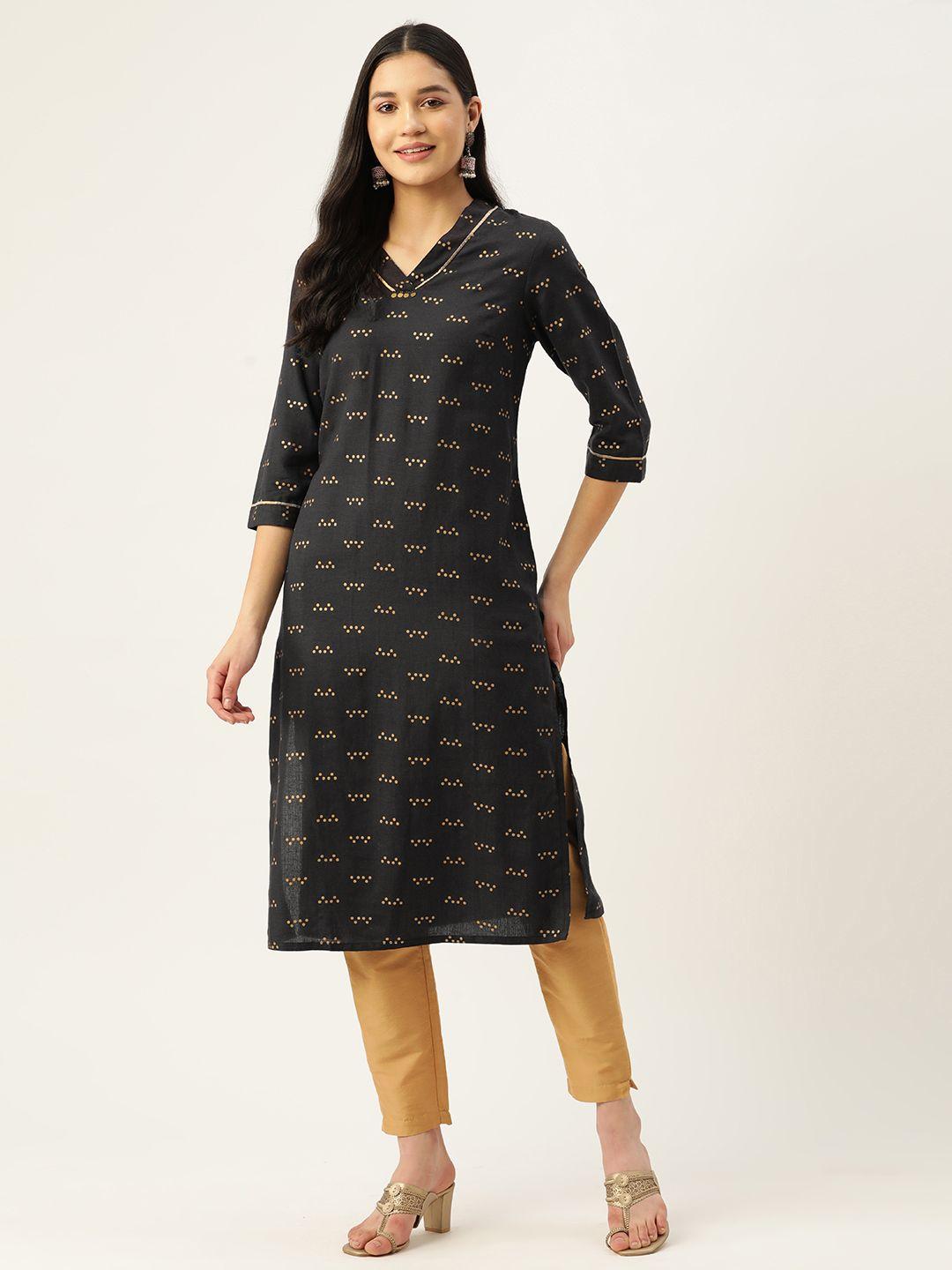 zizo by namrata bajaj women charcoal grey geometric printed kurta