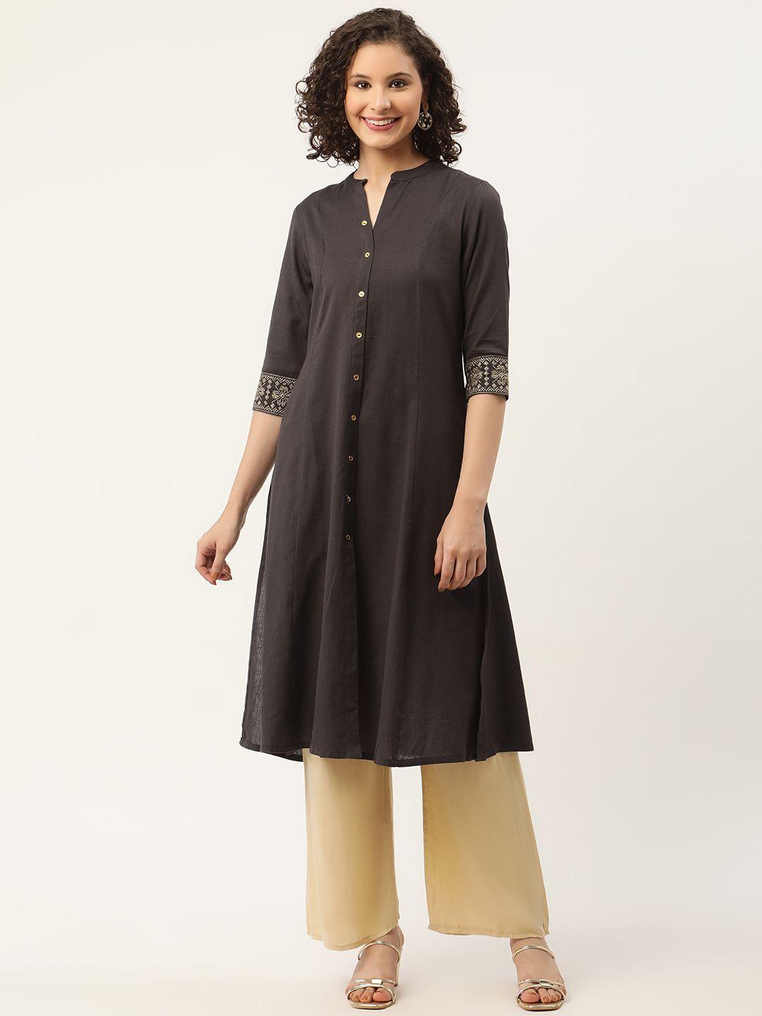 zizo by namrata bajaj women charcoal solid a-line kurta