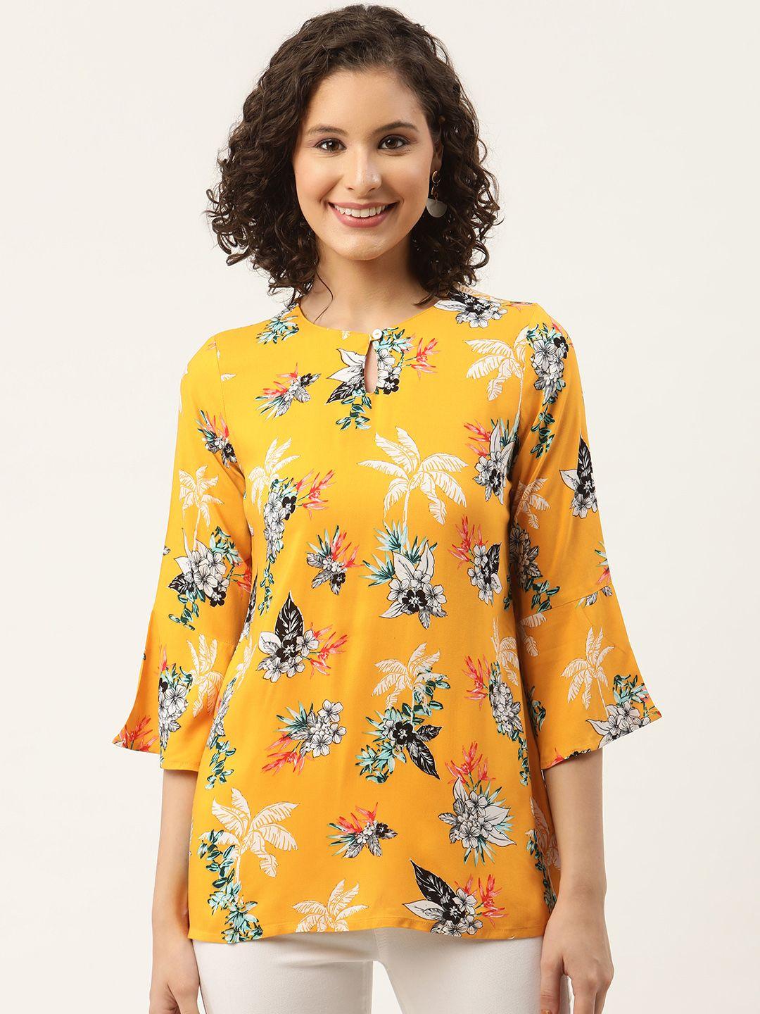 zizo by namrata bajaj women floral print flared sleeves keyhole neck top