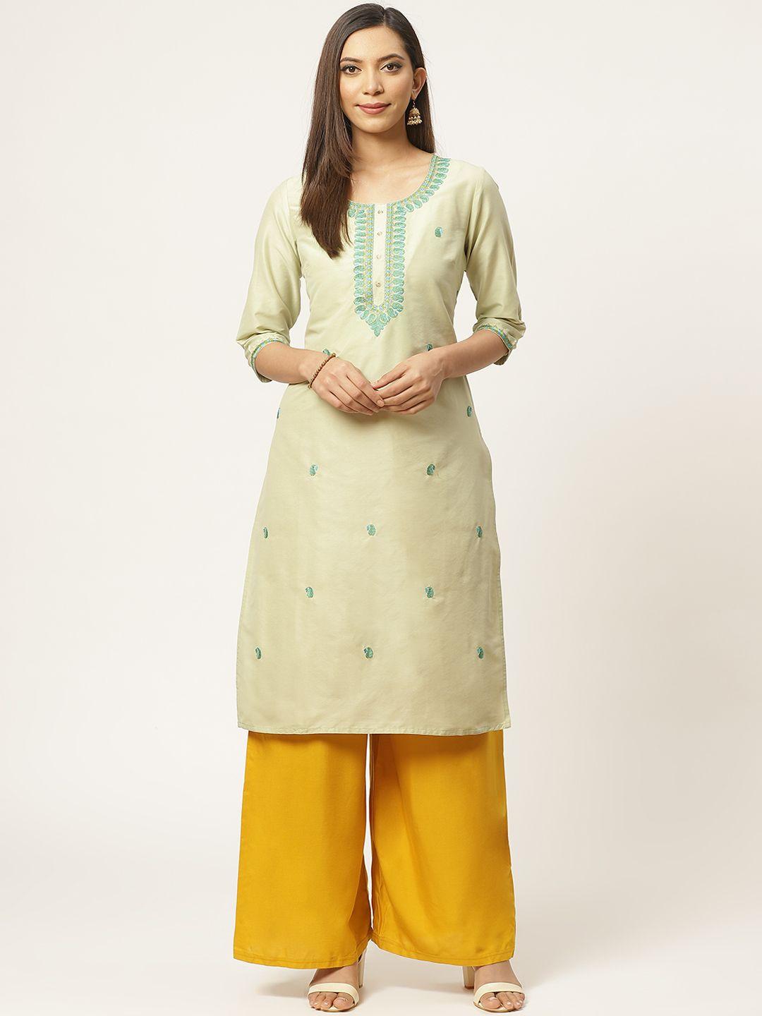 zizo by namrata bajaj women green & blue embroidered straight kurta