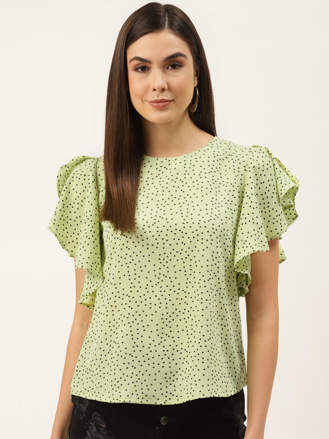 zizo by namrata bajaj women lime green & black heart shaped printed top