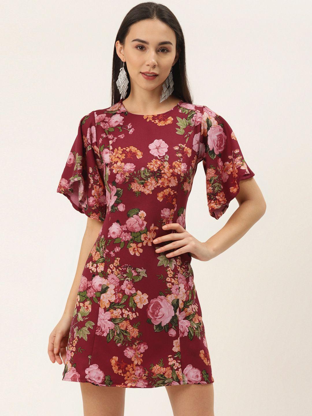 zizo by namrata bajaj women maroon & pink floral print a-line dress