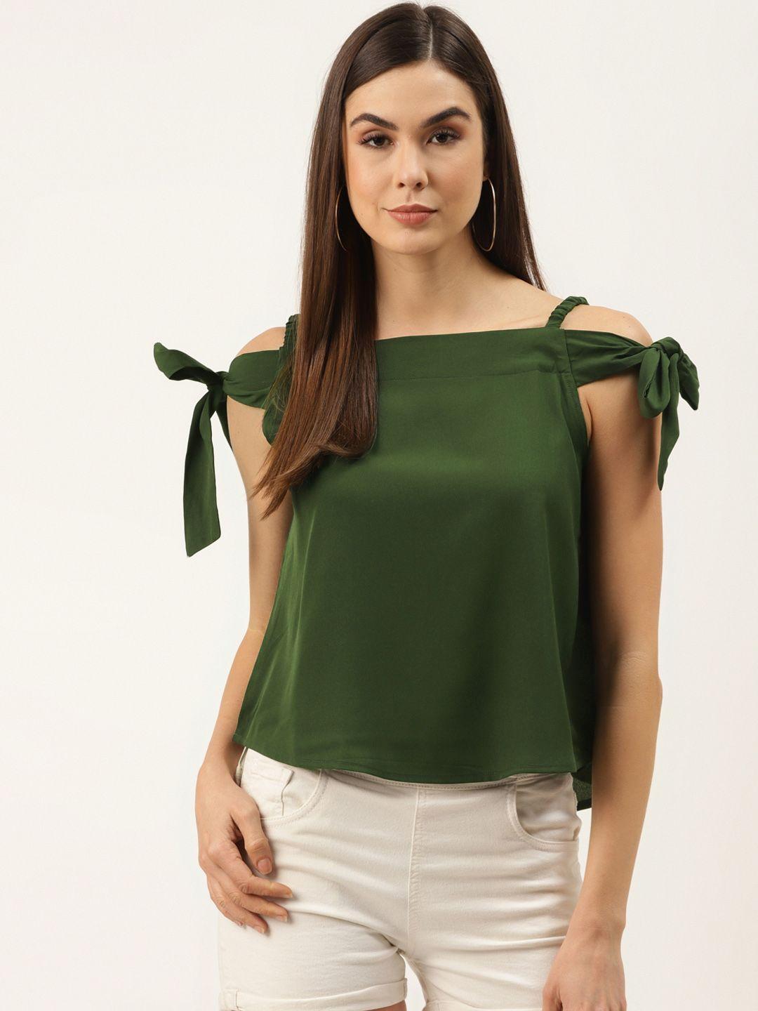 zizo by namrata bajaj women olive green solid off-shoulder bardot top