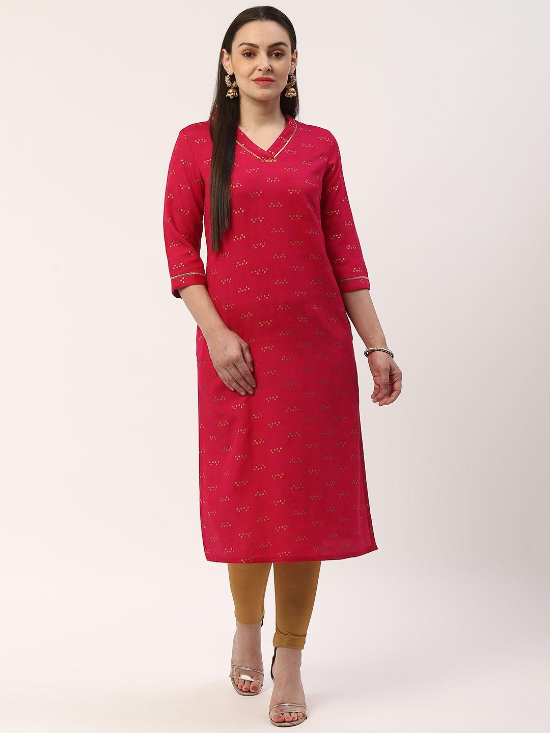 zizo by namrata bajaj women pink & golden printed straight kurta