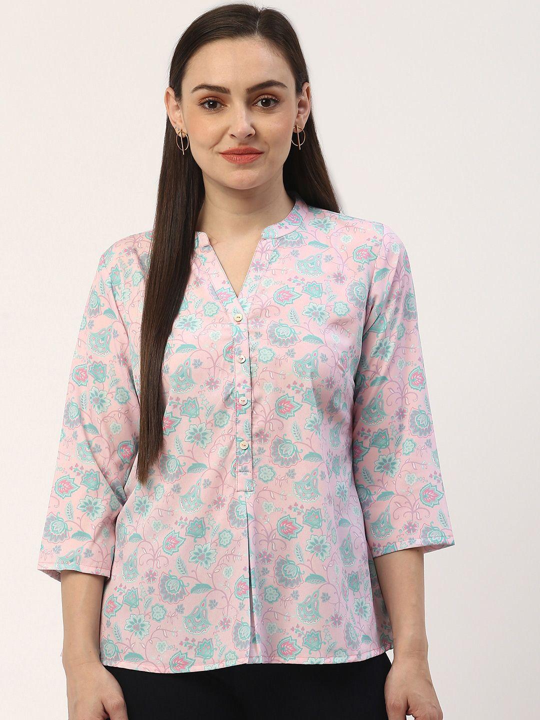 zizo by namrata bajaj women pink & green floral print shirt style top