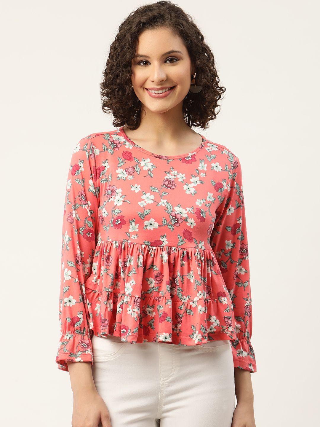 zizo by namrata bajaj women pink floral print peplum top