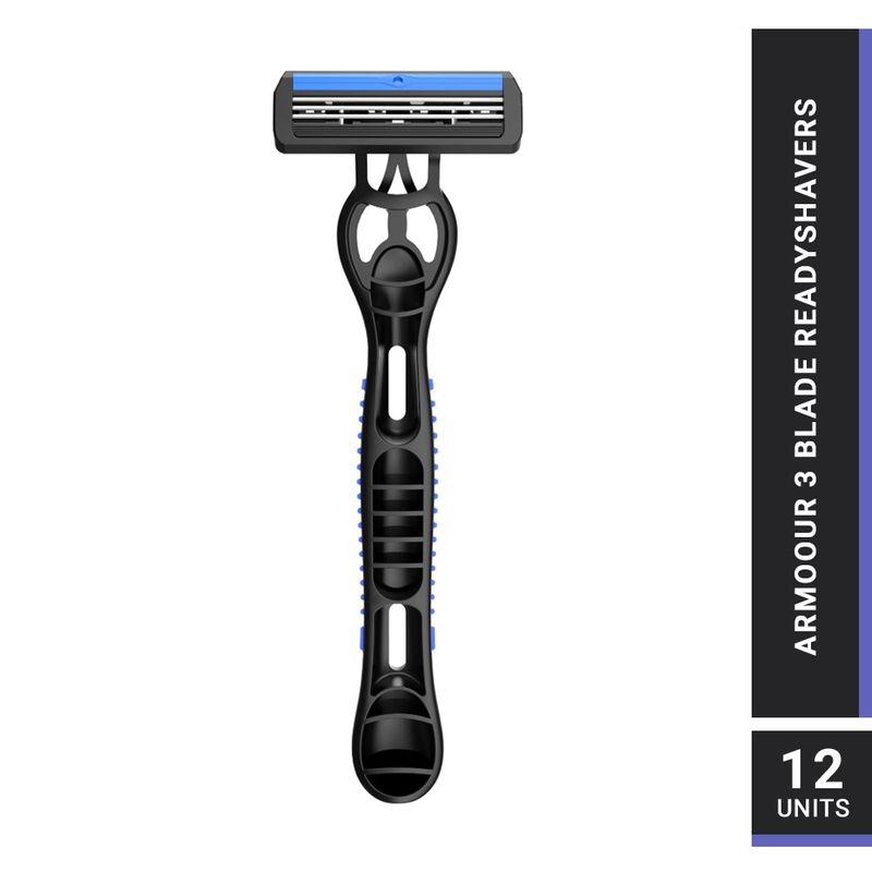 zlade armour iii readyshaver, triple blade disposable shaving razor for men - pack of 12