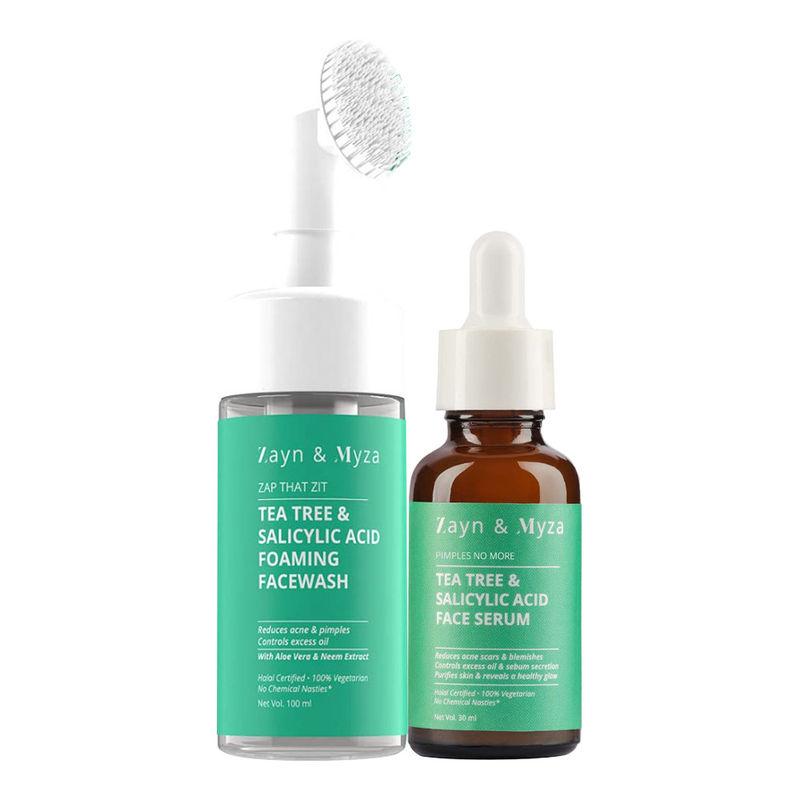 zm zayn & myza goodbye oily skin for women - tea tree & salicylic acid face wash + face serum