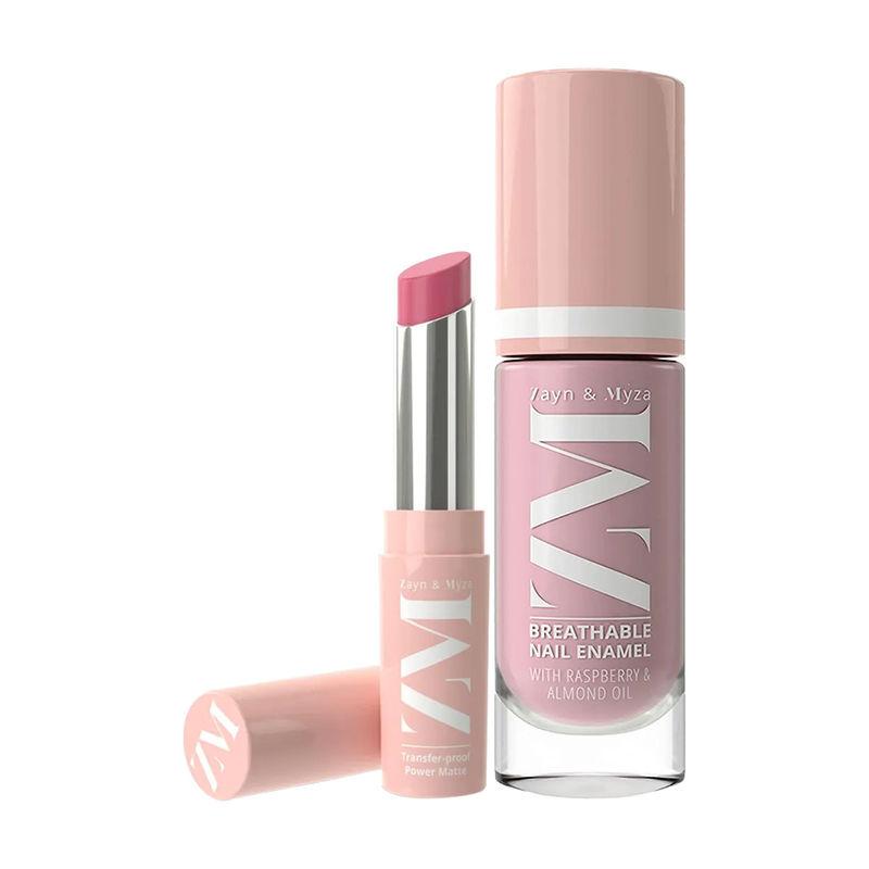 zm zayn & myza mauve cheesecake nail polish + apricot blush lipstick