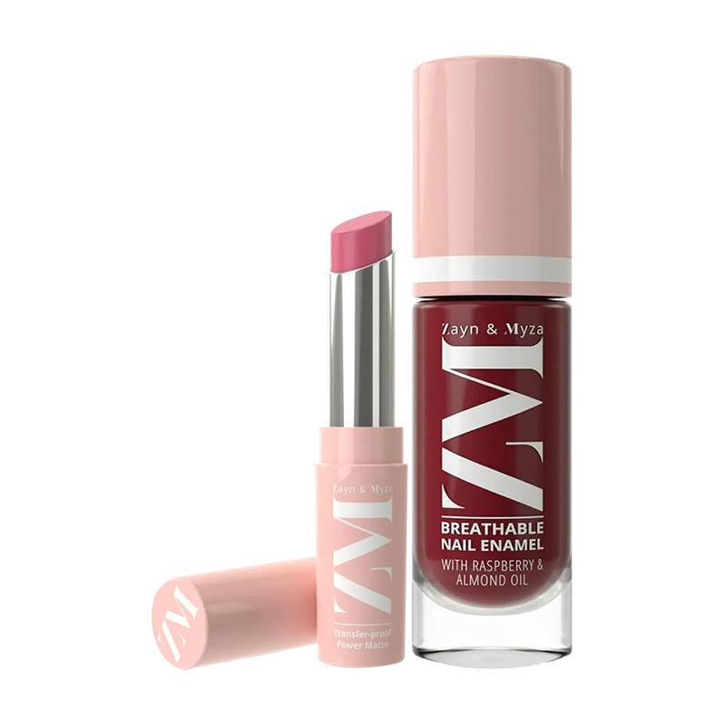 zm zayn & myza red velvet nail polish + apricot blush lipstick