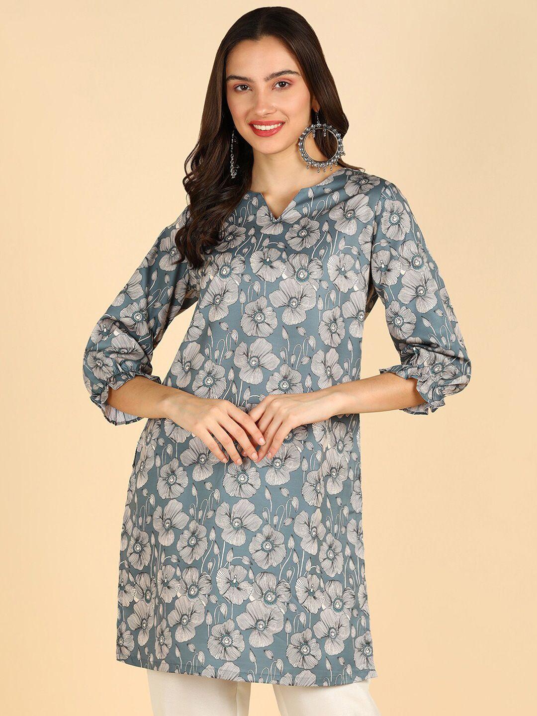 znx clothing floral printed notched neck kurti