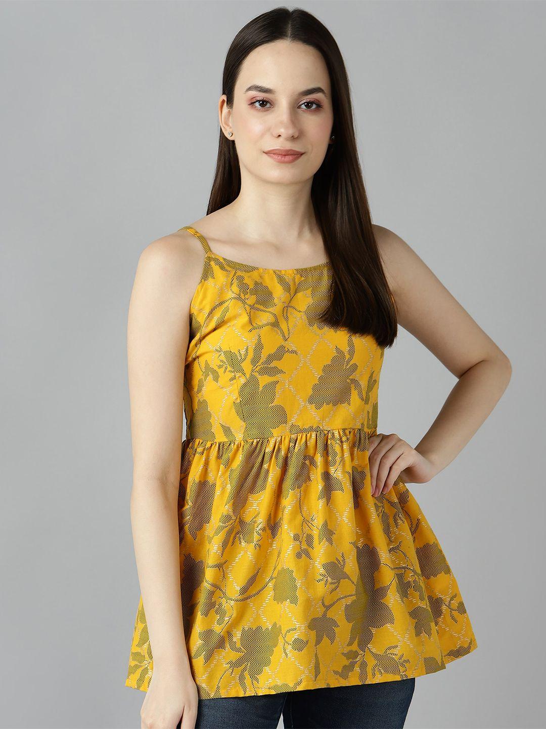znx clothing women yellow ethnic motifs printed top