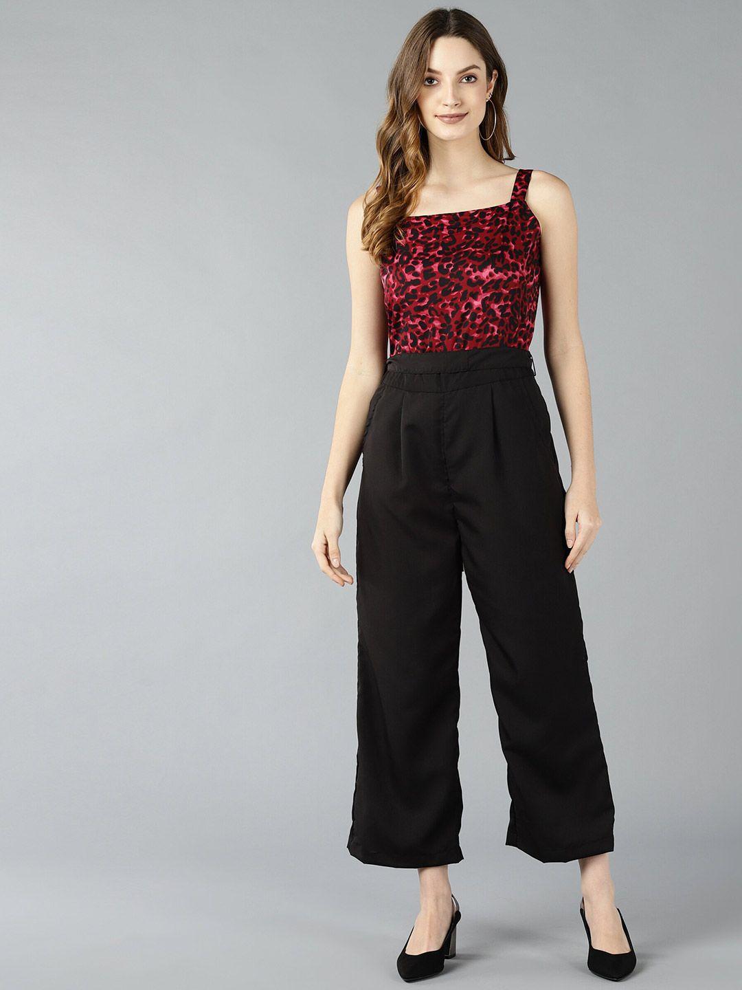 znx clothing black & red printed basic jumpsuit