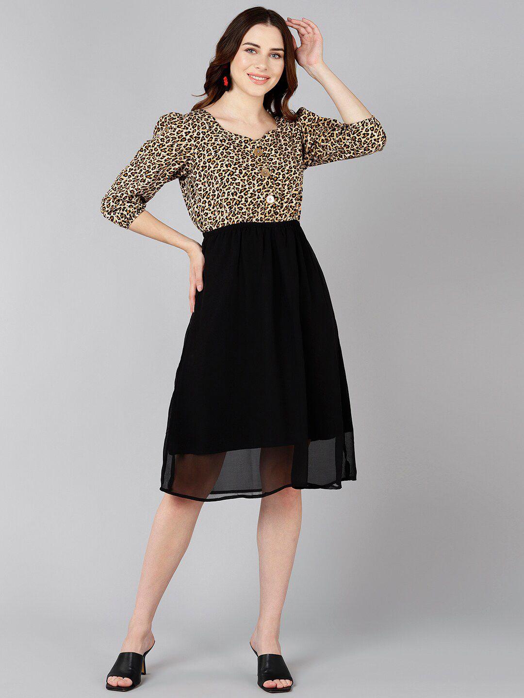 znx clothing black animal printed crepe dress