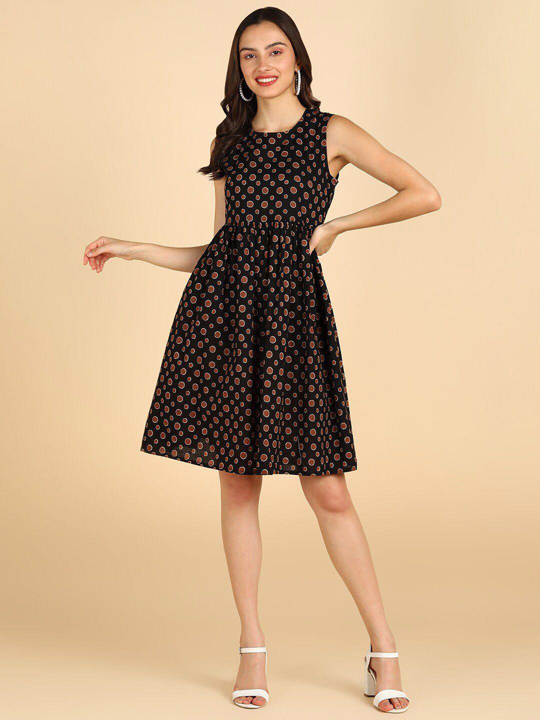 znx clothing black polka dot print fit & flare dress