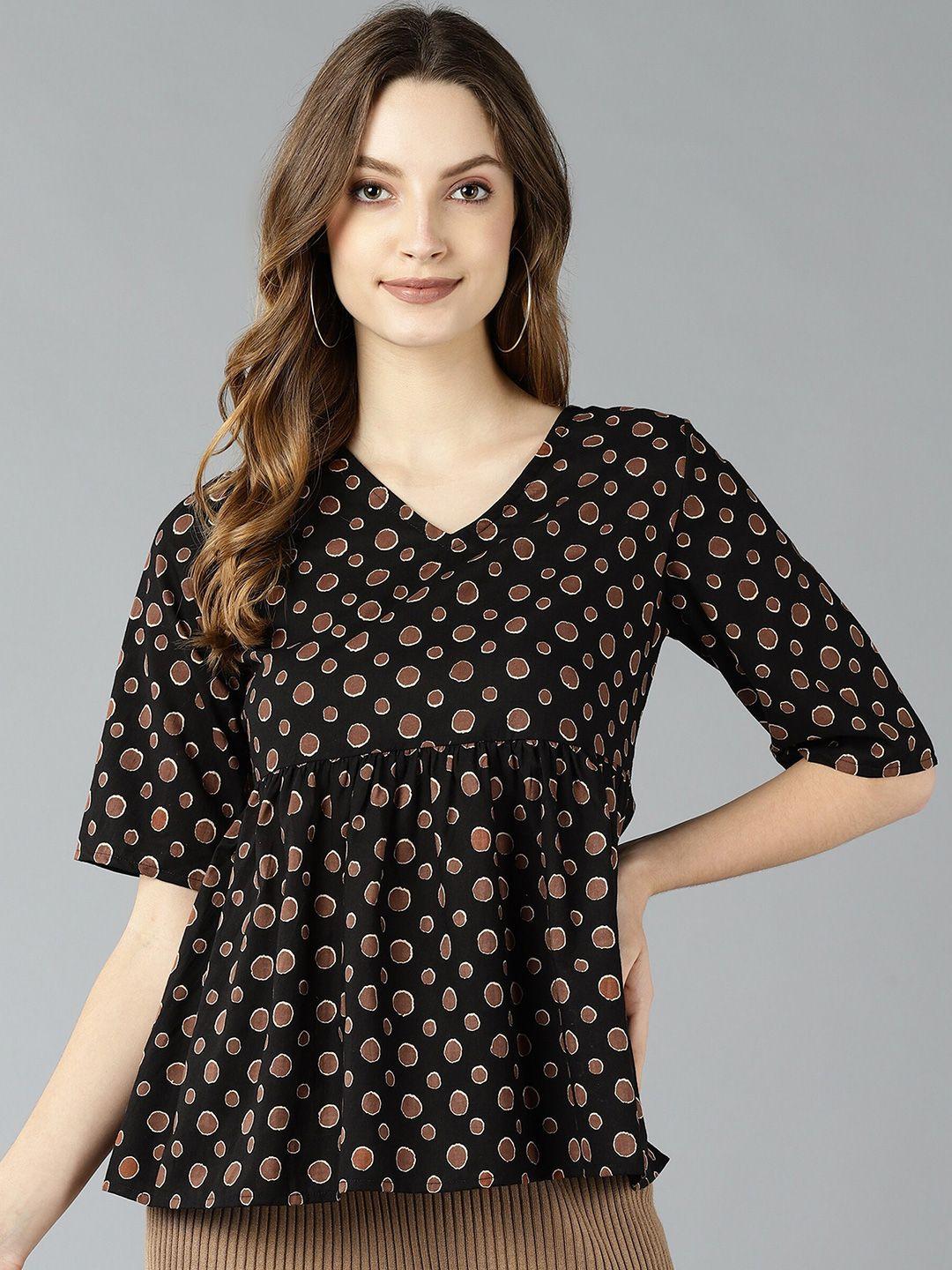 znx clothing black polka dots print pure cotton empire top